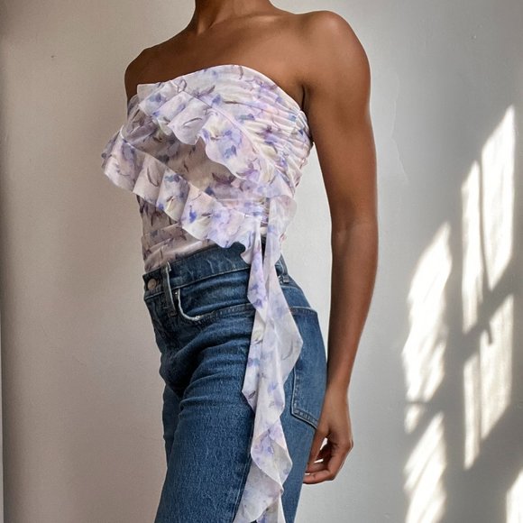 H&M | Tops | Hm Floral Ruffle Y2k Purple Tube Top | Poshmark